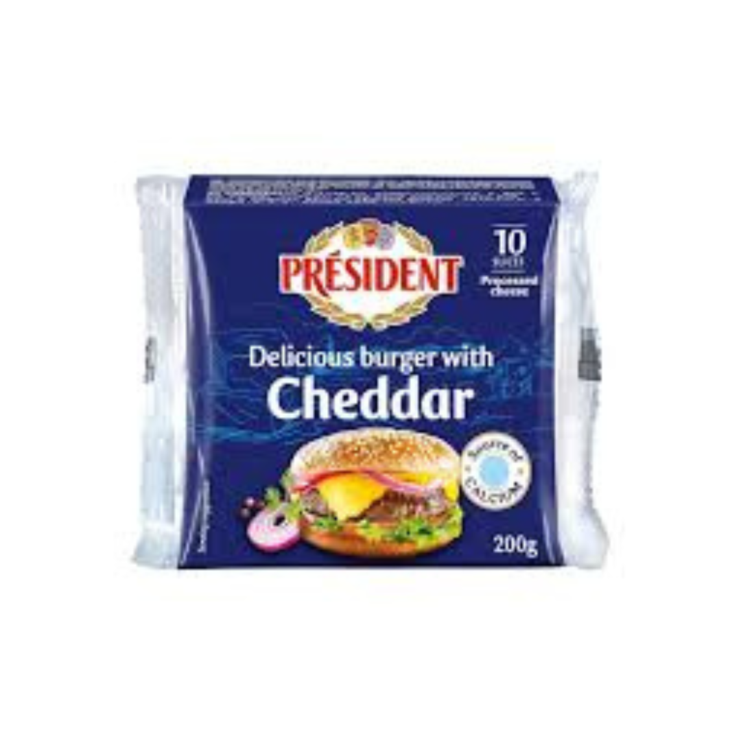 Phô mai lát chế biến vị cheddar PRESIDENT 200g (Burger)