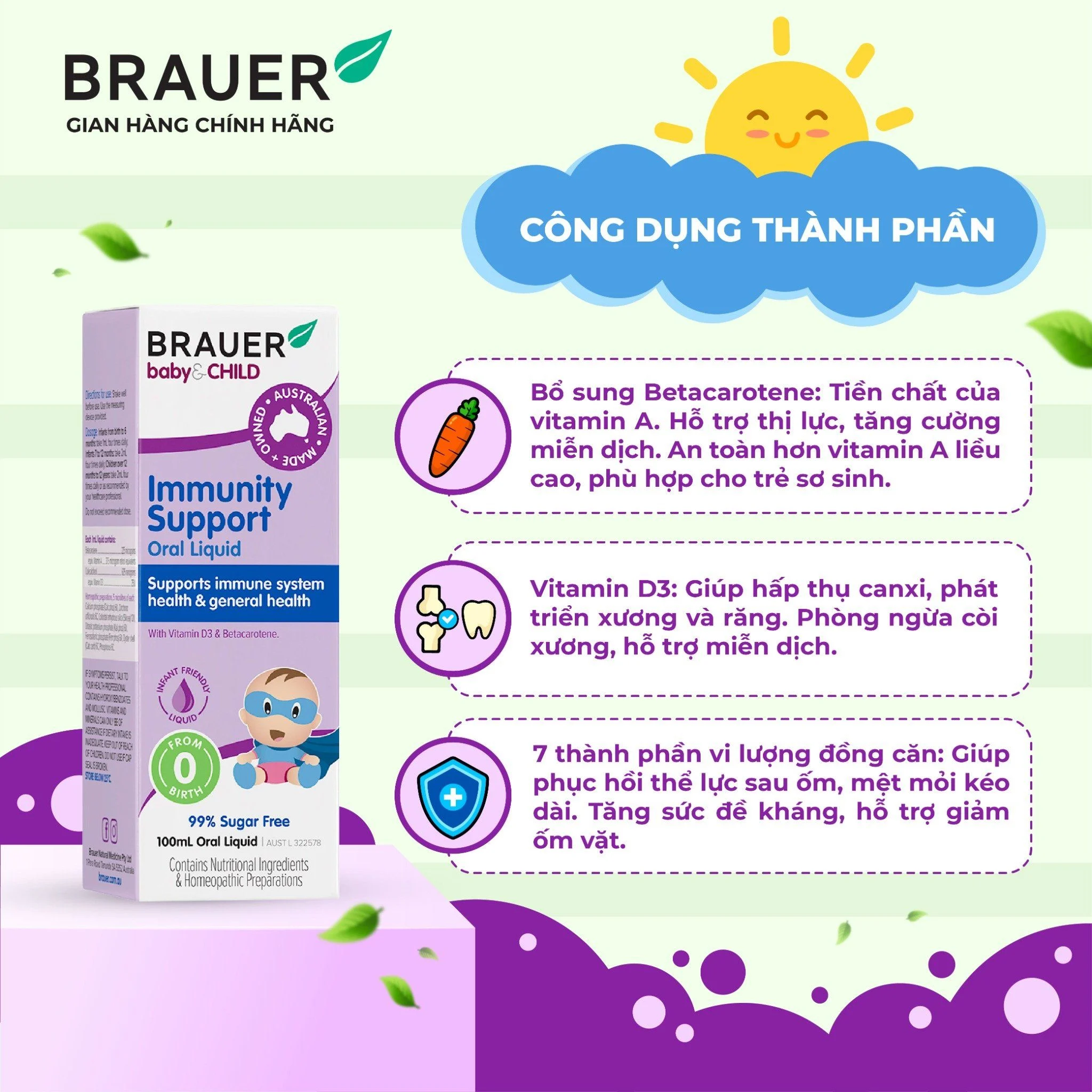 Thực phẩm bảo vệ sức khỏe BRAUER BABY & CHILD IMMUNITY SUPPORT 100ML
