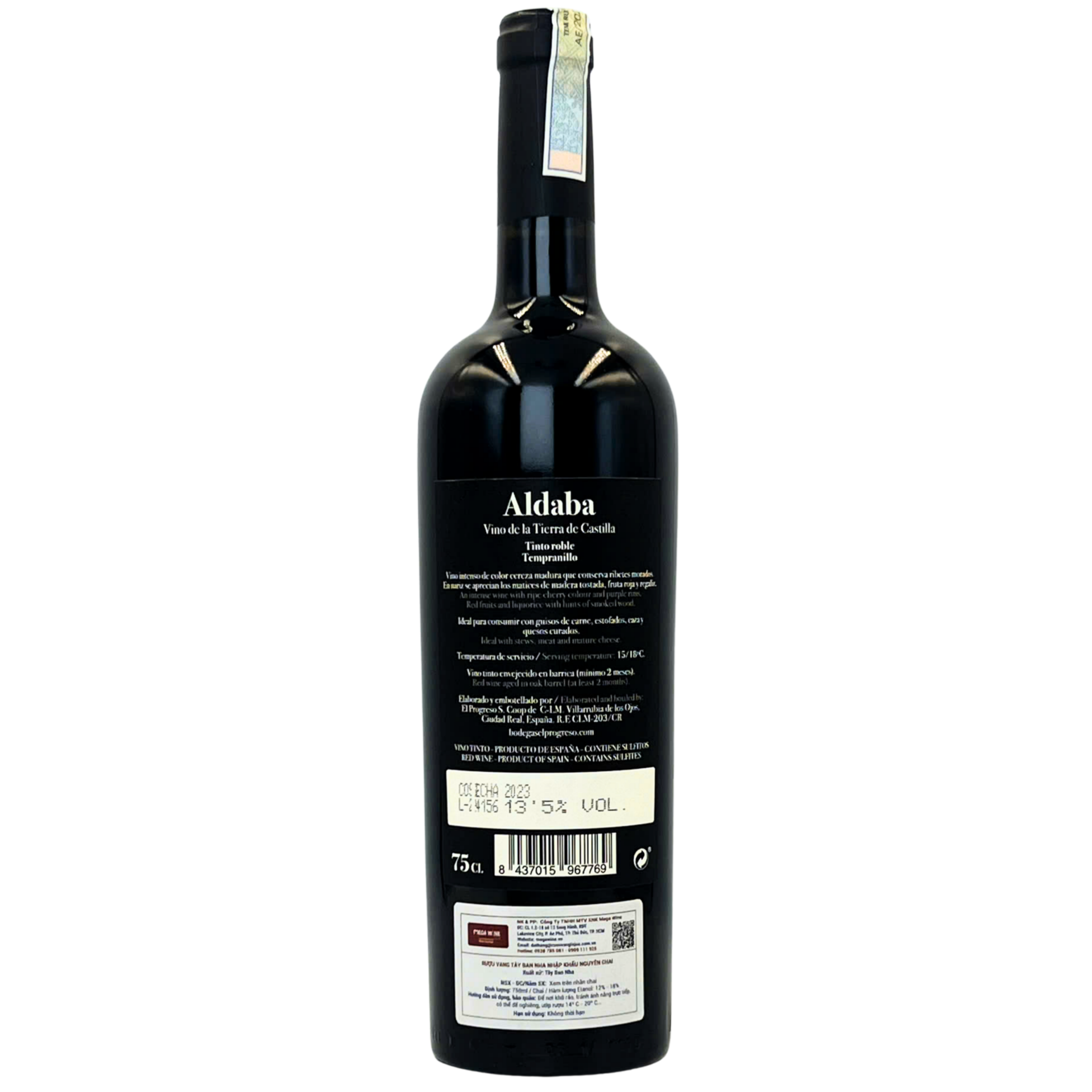 Rượu vang đỏ Aldaba Tempranillo Roble, nồng độ 14%, dung tích 750ml
