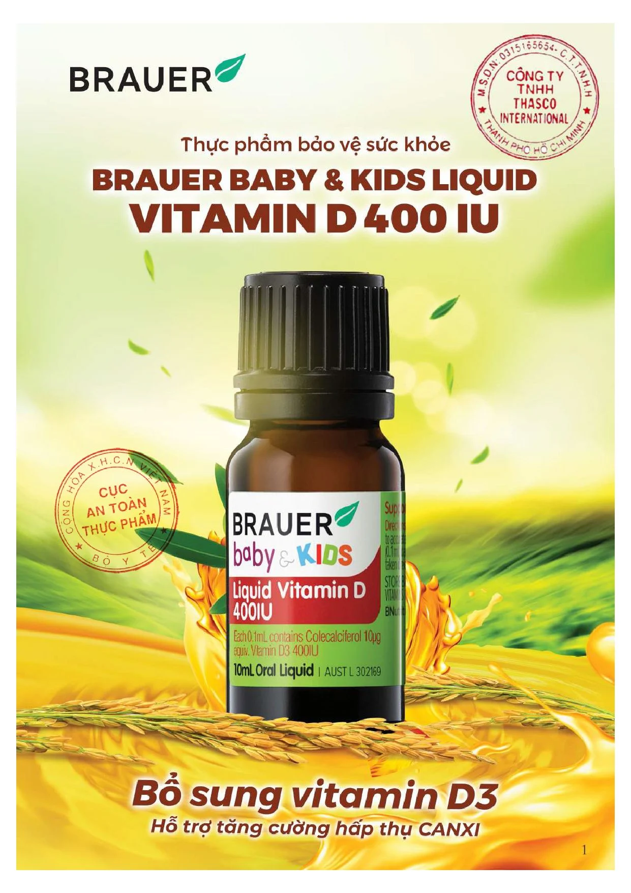 TPBVSK Cho Bé bổ sung Vitamin D 400IU Brauer 10ml